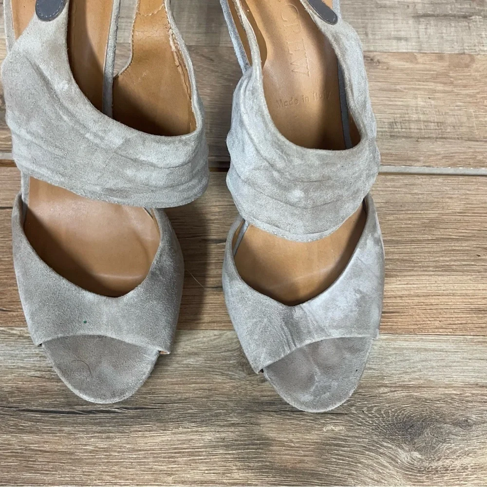 J. crew women’s suede leather peep toe heels stiletto beige neutral size 6.5 4”
